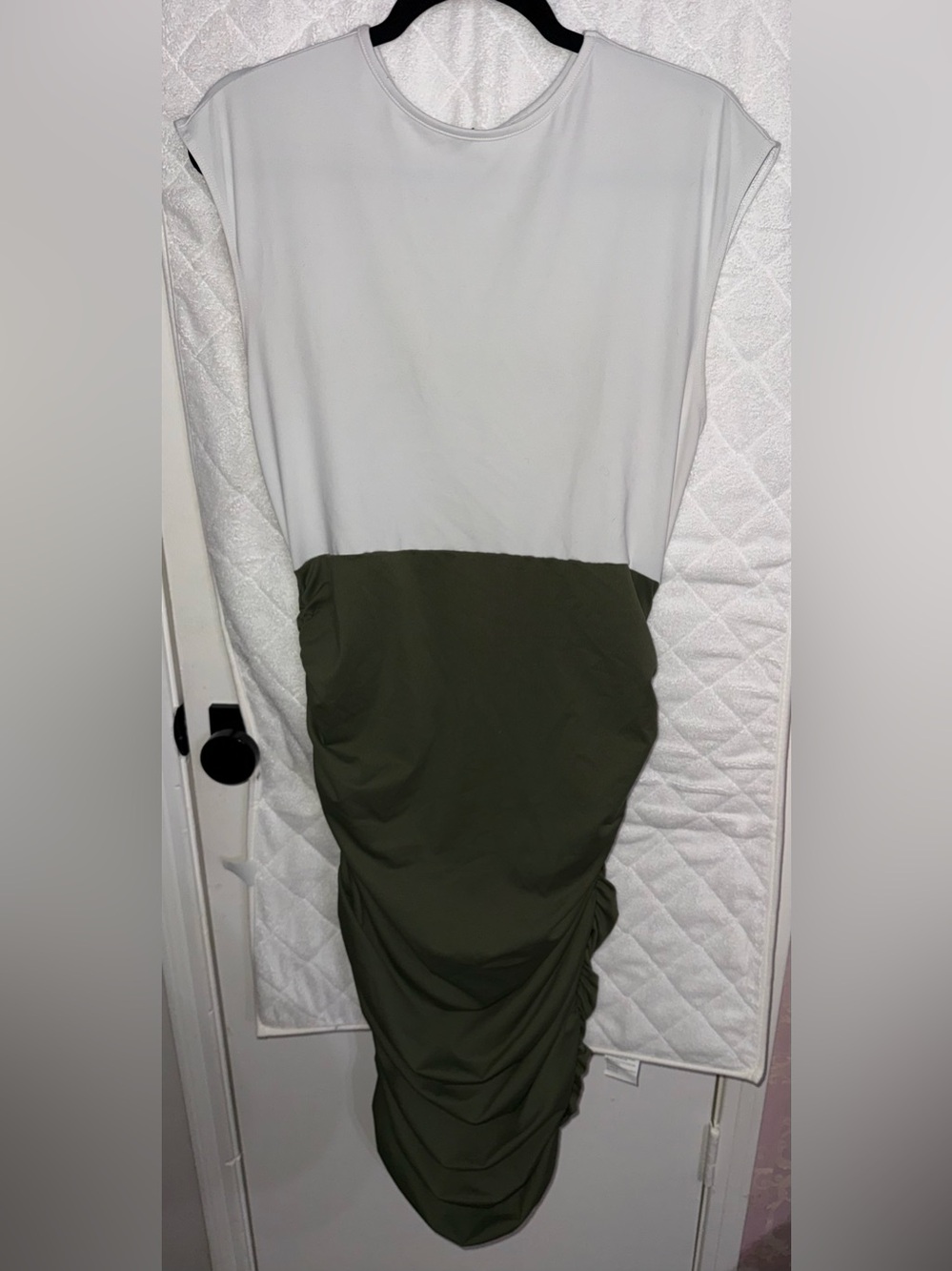 SHEIN Women’s Two-Tone Olive and White Ruched Dress